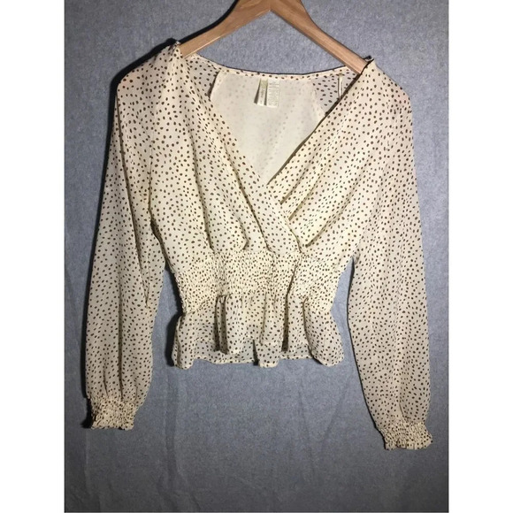 Womens Japna Blouse Peplum V Neck Polka Dot Neutral Flirty Romantic Boho - Picture 1 of 4